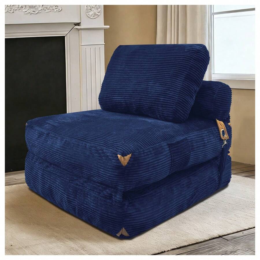 Modern Single-Seater Sofa With Integrated Storage And Elegant Tassel Details For A Cozy Home Space - 藍色 + 法蘭絨 - 查看 1