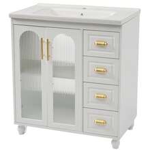 Old SKU: LY316465AAA-Badmöbel Single Vanity Unit With 80 Cm Base Cabinet And Ceramic Washbasin, White - White - View 8