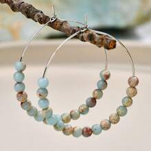 Yumfeel Vintage Shoushan Stone Round Beaded Hoop Earrings, Bohemian Style Women's Hoop Earrings, Helps Relieve Anxiety, Elegant And Fashionable Jewelry Gift - Shoushan Stone - View 4