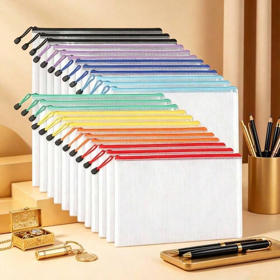 6/24pcs Colorful Waterproof Zipper Storage Bags A4/A5/A6, Multi-Purpose Stationery Office Supplies Board Game Cosmetics Storage Bags, Suitable For Travel, School, Office Supplies, Back To School Supplies, School Essentials, Meeting Documents Invoice Storage, Perfect For Back To School, Mother's Day, Father's Day, Teacher's Day, Nurse's Day Gifts - Multicolor - View 1