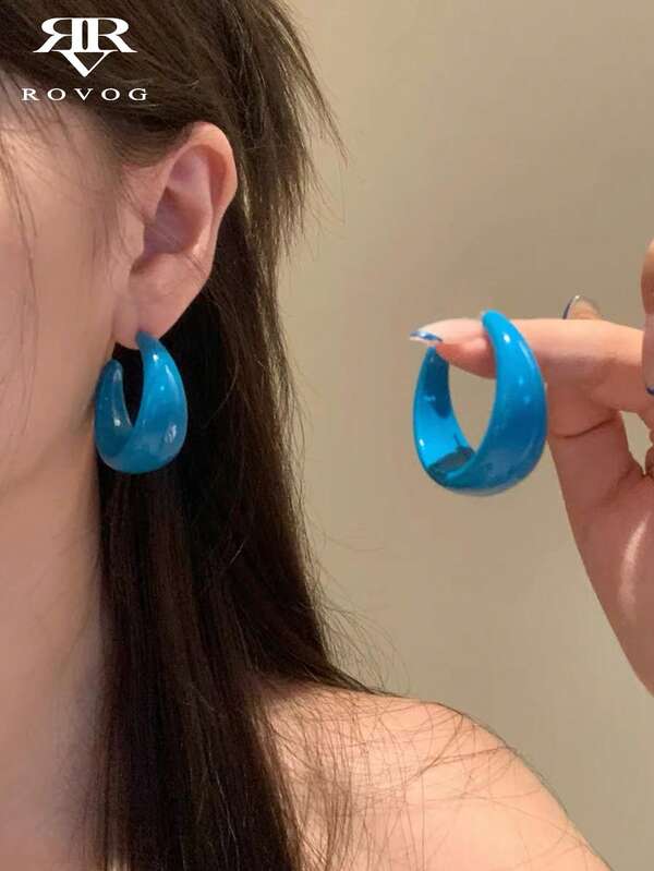 1 Pair Fashionable Vintage C-Shaped Large Hoop Earrings Suitable For Women's Daily And Vacation Wear