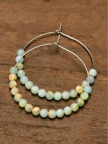 Yumfeel Vintage Shoushan Stone Round Beaded Hoop Earrings, Bohemian Style Women's Hoop Earrings, Helps Relieve Anxiety, Elegant And Fashionable Jewelry Gift - Shoushan Stone - View 3