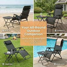 3 Pieces Zero Gravity Patio Furniture Set, 2 Adjustable Folding Recliner Lounge Chairs With Headrest + Foldable Side Table, Weather Resistant Outdoor Bistro Set For Backyard Lawn Pool Balcony - C - View 5