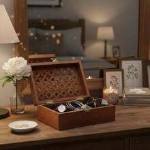 5" X 4.5"X 3" Wood Box With Lid - Trellis Medium Polish - Handcrafted Keepsake Box - Medium Storage Jewelry Home Dcor Accents - 1PC - View 6
