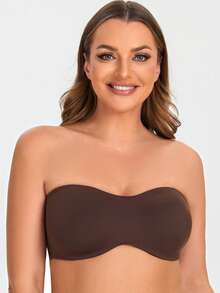MELENECA Women's Strapless Bra For Large Bust Minimizer Unlined Bandeau With Underwire - Coffee Brown - View 4