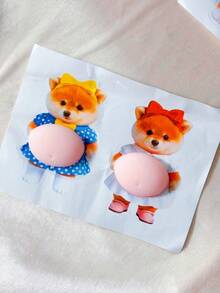 3D Cute Shiba Inu Dog Belly Sticker, Adorable Puppy Orange Set, Soft Pink Background, Silicone Self-Adhesive Party Sticker - Multicolor - View 5