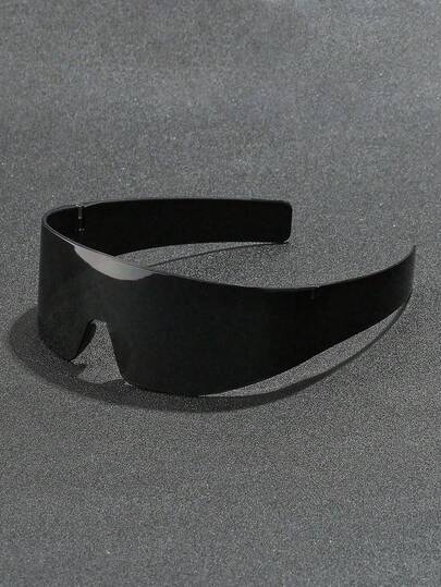 1pc European & American Cyberpunk Futuristic Fashion Rimless One-Piece Lens Glasses For Women