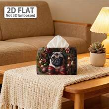 1pc 2D Flat Fabric Tissue Box Cover, Non-Embroidered Printed Christmas Wreath Pug Pattern With Pinecones, Colorful Balls, Stripes And Bows, Holiday Tissue Storage Sleeve, Fits Most Tissues, Sofa Bedside Cabinet Dining Room Home Decor - A - View 3