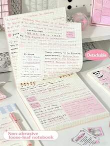1pc Notebook, 60 Sheets/120 Pages Vintage Square Grid Flip-Over Loose-Leaf Notebook, Detachable Loose-Leaf Paper Error Correction Notebook Memo Pad - Multicolor - View 5