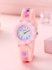 1pc New Kids Cartoon Quartz Watch Pink Girls Niche Ins Minimalist 3D Sunflower Watch Student Party Birthday Holiday Gift - Hot Pink - View 5