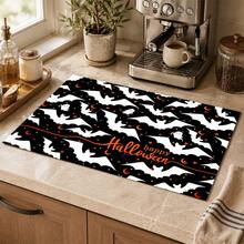 1pc Black & White Bat Pattern Diatom Mud Kitchen Drain Mat, Quick-Drying Absorbent Non-Slip Coffee Machine Pad & Dish Drying Mat, Suitable For Kitchen Countertop And Halloween Home Decor - Multicolor - View 4