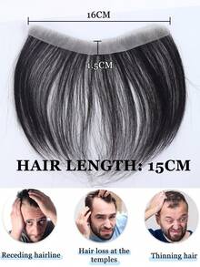 Intranet 1.5*16/2*16CM Men's Thin Invisible Frontal Bangs Hairpiece, Sideburn Hair Patch, Invisible Seamless Ultra-Thin PU Leather Hairline Replacement Piece, Balding Hairline Coverage, Frontal Bangs Hairpiece, Halloween - Black - View 17