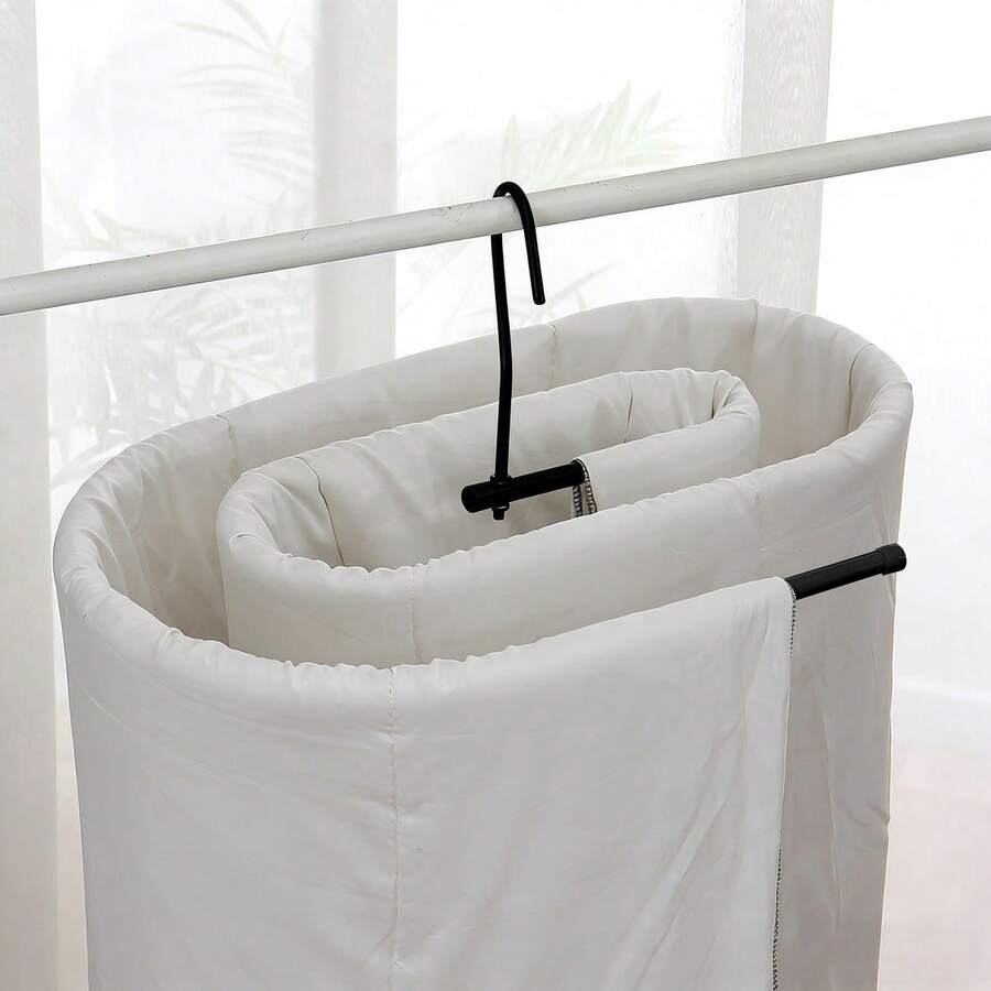 1pc Black Iron Oval Spiral Hanging Rack, Space-Saving Rotatable Bedding & Blanket Drying Rack, Suitable For Balcony And Laundry Room - View 1