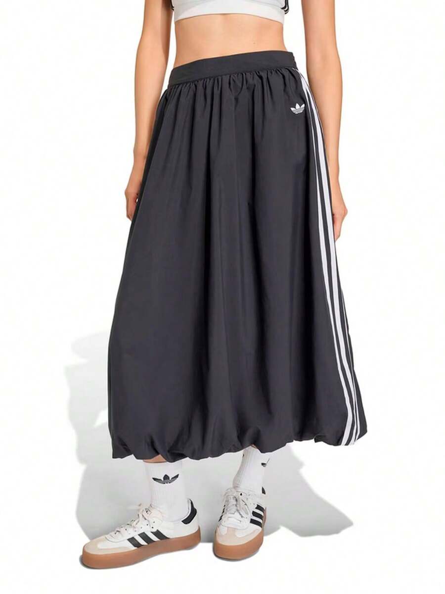 Adidas 三葉草女子經典條紋蓬鬆氣球裙運動半身長裙 - 黑與白 - 查看 1