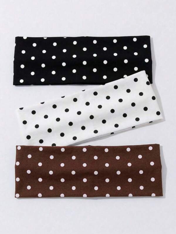 3pcs Women's Polka Dot Loose Elastic Headband, Vintage Fashion Non-Slip Soft Headband Hair Accessory, Suitable For Daily Wear, Makeup, Yoga, Summer