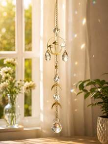 1/3pcs Mushroom Crystal Suncatcher, Gold Tone Moon & Star Rainbow Maker With Teardrop Prisms, Boho Window Hanging Ornament For Bedroom, Living Room, Garden & Home Decor, Gift For Women - Mushroom - View 2