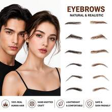 1 Pair 100% Human Hair Handmade Crochet Breathable Lace Base Natural Realistic Lightweight Invisible Reusable False Eyebrows, Suitable For Men And Women - Multicolor - View 1