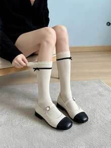 Spring/Summer Sweet Lace Bow Long Tube Slouch Socks, Versatile Solid Color Socks For Home And JK Style - Multicolor - View 6