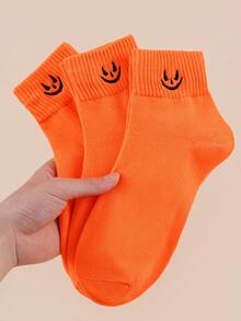 1/3 Pairs Unisex Halloween Orange Embroidered Devil Cartoon High Elasticity Mid-Calf Socks, Suitable For Daily Wear, Party Accessories, All Seasons - Orange - View 7