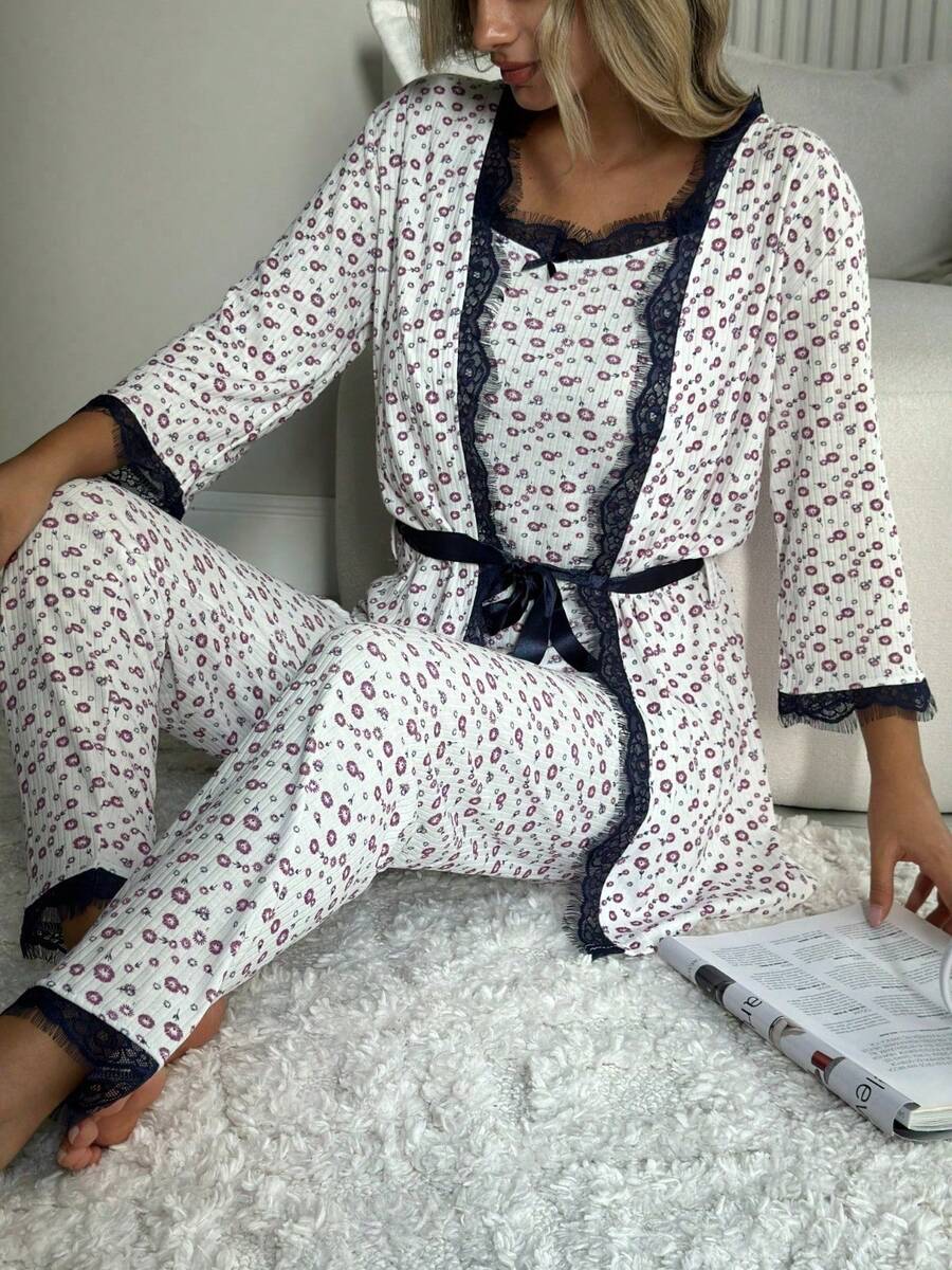 ❤️ 3-Piece Women's Lace-Trimmed Pajama Set – - White - View 1