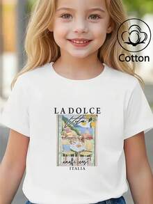 Girls' Summer Short-Sleeve T-Shirt, Fitted T-Shirt, Cotton Knit Fabric, Fashionable Street Style - White - View 3