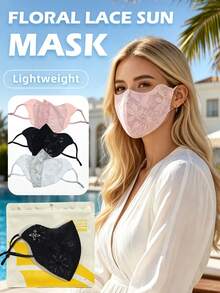 Floral Hollow Lace Sun Protection Face Mask, Adjustable Ear Loops, Lightweight Breathable UV Protection, For Women's Daily Use - Multicolor - View 10