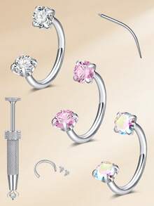 CIZME Horseshoe Nose Rings 18/20g Horseshoe Nose Ring For Women Men,Double Gem Cartilage Helix Tragus Earring Nose Screw Nose Lip Piercing Jewelry - Horseshoe - View 10