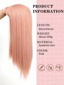 60cm Long Straight Synthetic Wig With Air Bangs Multicolor Hair Wig For Women Anime Cosplay Halloween Party Y2K Japanese Style - Multicolor - View 6