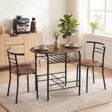 3-Piece Dining Set, Kitchen Table And 2 Chairs With Shelf, Living Room, Black Marble Look - 鏽棕色 - 查看 9