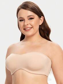 MELENECA Women's Strapless Bra For Large Bust Minimizer Unlined Bandeau With Underwire - Beige - View 5