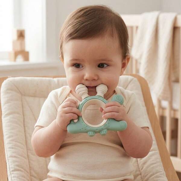 ETETOO 1pc 0-12 Months Multi-Point Teething Toy, Silicone Dinosaur Shaped Teether - Silicone Chewing Teether - Soft Soothing Teether, Newborn Gift