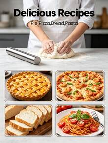 1pc Stainless Steel Rolling Pin, Reusable Stainless Steel Rolling Pin, Durable Kitchen Tool For Baking, Pizza, Pie, Pastry, Noodles, Dumplings, Dough, Cookies, Candy Making, Non-Stick, Suitable For Home, Kitchen, Birthday Party, Holiday Use. - View 5