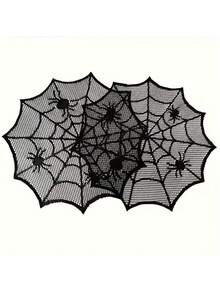 1pc Halloween Black Lace Spider Web Round Placemat, Polyester Knitted Waterproof Table Mat, Perfect For Spider Theme Western Dining, Heat-Resistant Non-Slip Table Mat, Restaurant Kitchen Home Dining Table Decor, Halloween Ghost Party Gathering Dinner Table Arrangement, Fireplace Decor, Holiday Photography Props, Holiday Gift - Multi-color - View 6