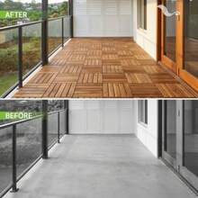 Acacia 12x12 Interlocking Wood Deck Tiles For Balcony, Garden, Patio, Poolside Decor - Waterproof Indoor And Outdoor Flooring - 12 Slats, Round Joints, Pack Of 10 - Natural - View 2