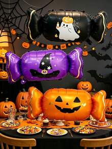 2/3pcs Halloween Candy Shaped Aluminum Foil Balloons, Black Purple Orange Candy Balloons, Suitable For Halloween Theme Party, Birthday Party Decoration, Trick Or Treat, Halloween Home Decor Supplies - Multicolor - View 6
