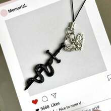 1pc Halloween Gothic Vintage Moth Snake Wrap Cross Phone Chain Decoration, Party Favor Small Gift - Multicolor - View 4