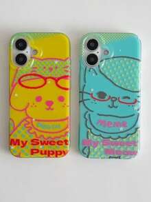 1pc Graffiti Cute Cat Dog Polka Dot Star Pattern Phone Case Compatible With Iphone 17 Pro Max, Couple Apple 16 Pro Max, Women 14 Pro, New 15 Pro, Anti-Fall 17 Pro Protective Cover, 13 Full Coverage - Multicolor - View 3