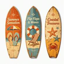3pcs Large 15.7 Inch Vintage Surfboard Sign, Summer Flip Flop Surfboard Sign, Rustic Summer Style Decor, Suitable For Home Yard/Bathroom/Garden Pool Hanging - Multicolor - View 3