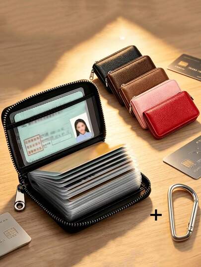 Ultra-Thin RFID Anti-Theft Zipper Wallet (With Hook) - Multi-Functional Card Holder, Securely Stores Travel Documents, Holds 22+ Cards And Cash, Durable Black Design, Minimalist Style Metal Clasp Charm, Credit Card Wallet