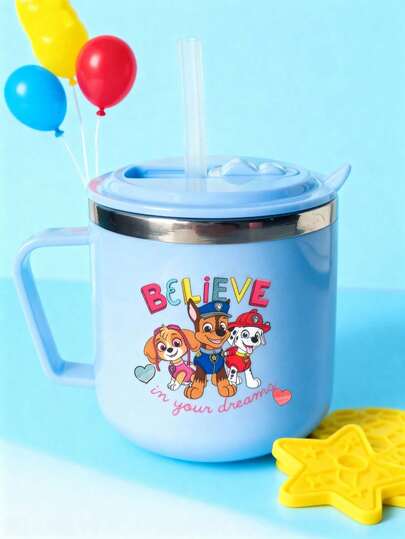 1pc Paw Patrol Water Bottle With Silicone Straw, 16 Oz, Portable Leak-Proof Lid, Available In 4 Colors, Perfect For First Day Of School, Back To School Gift, Party Water Bottle, Travel, School, Or Birthday Gifts Plastic Water Cup