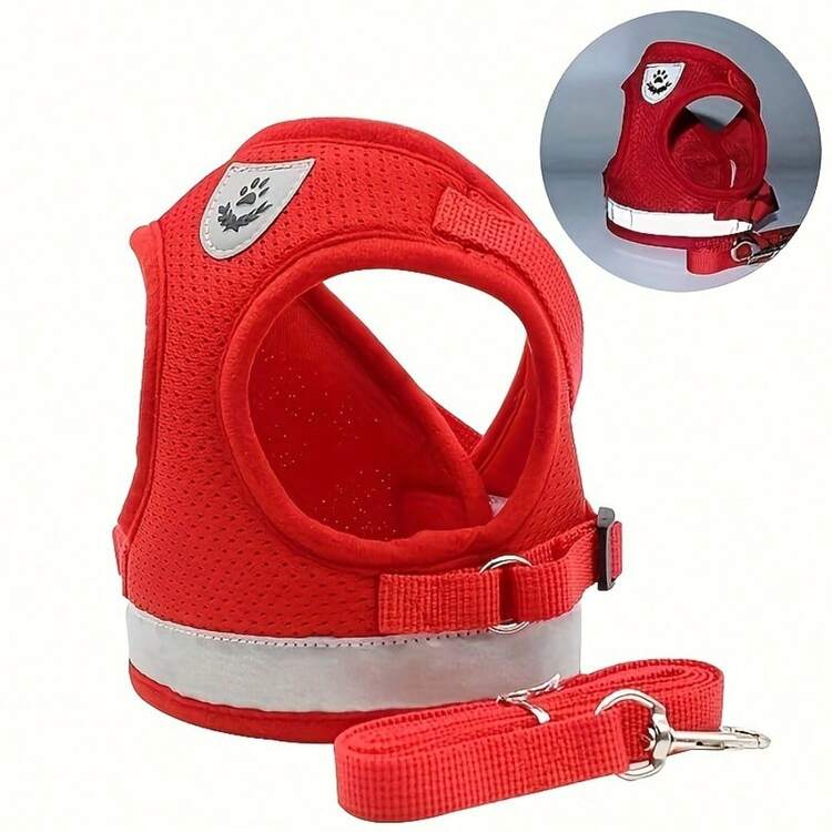 Pet Harness Dog Leash Square Breathable Mesh Fabric Chest Harness Reflective For Night Suitable For Small And Medium Pets With 47.1in Leash Length - Red - View 9