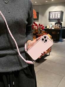 Grooved Lanyard Phone Case, Crossbody Wearable Woven Rope, Premium Color-Block Pink, Compatible With Apple 17/17 Pro/17 Pro Max/16/16 Pro/16 Pro Max/16 Plus/14 Pro Max/15 Pro Max/13 Pro Max/14/7P/12 Pro Max/11/XS Max, Soft Silicone Beige, Detachable Adjustable Backpack-Style Lanyard, Dual Hanging Holes Protective Case - Multicolor - View 2