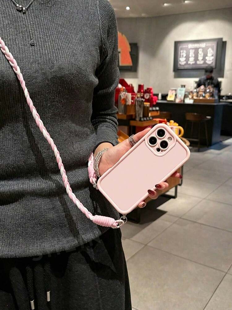 Grooved Lanyard Phone Case, Crossbody Wearable Woven Rope, Premium Color-Block Pink, Compatible With Apple 17/17 Pro/17 Pro Max/16/16 Pro/16 Pro Max/16 Plus/14 Pro Max/15 Pro Max/13 Pro Max/14/7P/12 Pro Max/11/XS Max, Soft Silicone Beige, Detachable Adjustable Backpack-Style Lanyard, Dual Hanging Holes Protective Case - Multicolor - View 2
