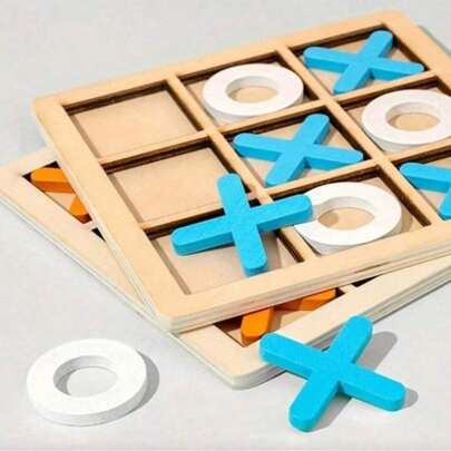 1PC High Quality Wooden Tic Tac Toe XO Board Game, Desktop Logic Brain Teaser Game, Perfect Birthday, Christmas & Halloween Holiday Gift.