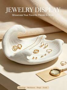 White Wave Shaped Jewelry Tray, Plastic Storage Dish For Rings Earrings Necklaces, Coastal Style Home Decor Organizer - White - View 7