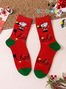 1/2 Pairs Snoopy Socks Men's Autumn/Winter Red & Green Christmas Mid-Calf Sports Socks, Cute Cartoon Pattern Unique Snoopy Halloween Socks - Multicolor - View 10