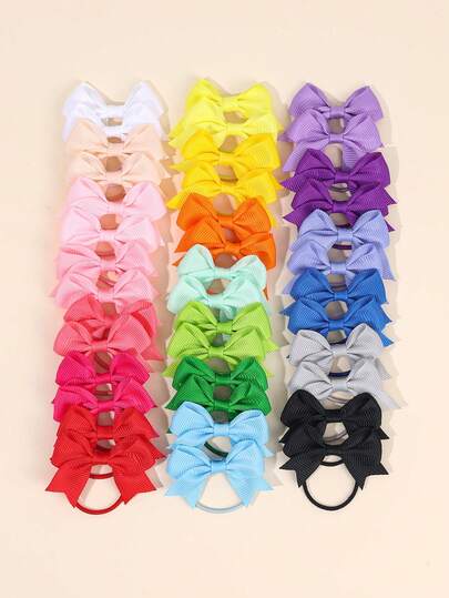 40pcs Colorful Bow Hair Ties For Girls Kids,Candy Colors Sweet Cute Hair Ties,Girls Hair Accessories For Daily Life,Stage,School Performance