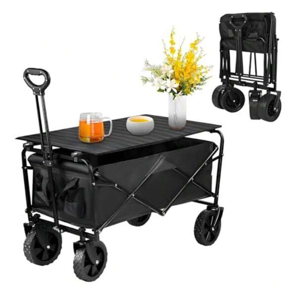 GeorgeX Carrito Plegable para Exteriores Portátil Carro Plegable de Gran Capacidad Carro de Camping con Mesa, Capacidad de Carga 100KG para Actividades Exteriores