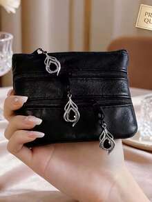 Elegant Rhinestone Multi-Zipper Coin Purse, Large Capacity 4-Layer Zipper Multifunctional Card Holder, Small PU Leather Card Wallet, Portable Mini Wallet, Cash Pouch, Jewelry Bag, Key Holder, Suitable For Back To School Gift, Party Gift, Holiday Gift,Travel Essential - Multicolor - View 9