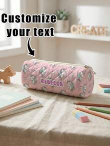 1pc Customized Name Rhombus Round Pencil Case, Can Be Customized According To Your Unique Design, Perfect For Children To Store Pencils, Print Your Own Name Or Print Your Sister's And Classmates' Names As Gifts To Give To Others - Multicolor - View 10